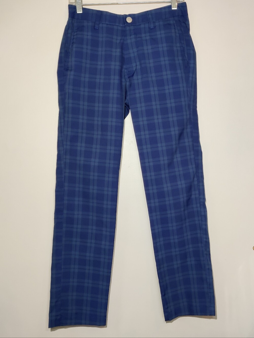 Bonobos Mens Golf Pants 28x30 Blue Green Plaid Slim Fit Performance Casual Chino